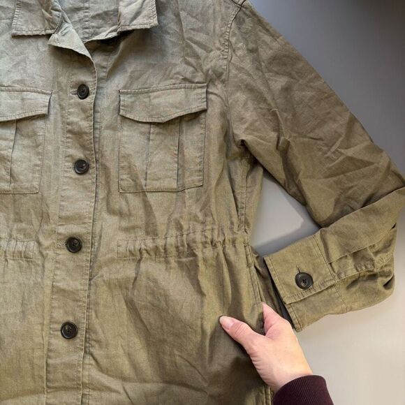 Uniqlo Linen Cotton Utility Resort Light Jacket olive green women’s XS - Picture 10 of 10